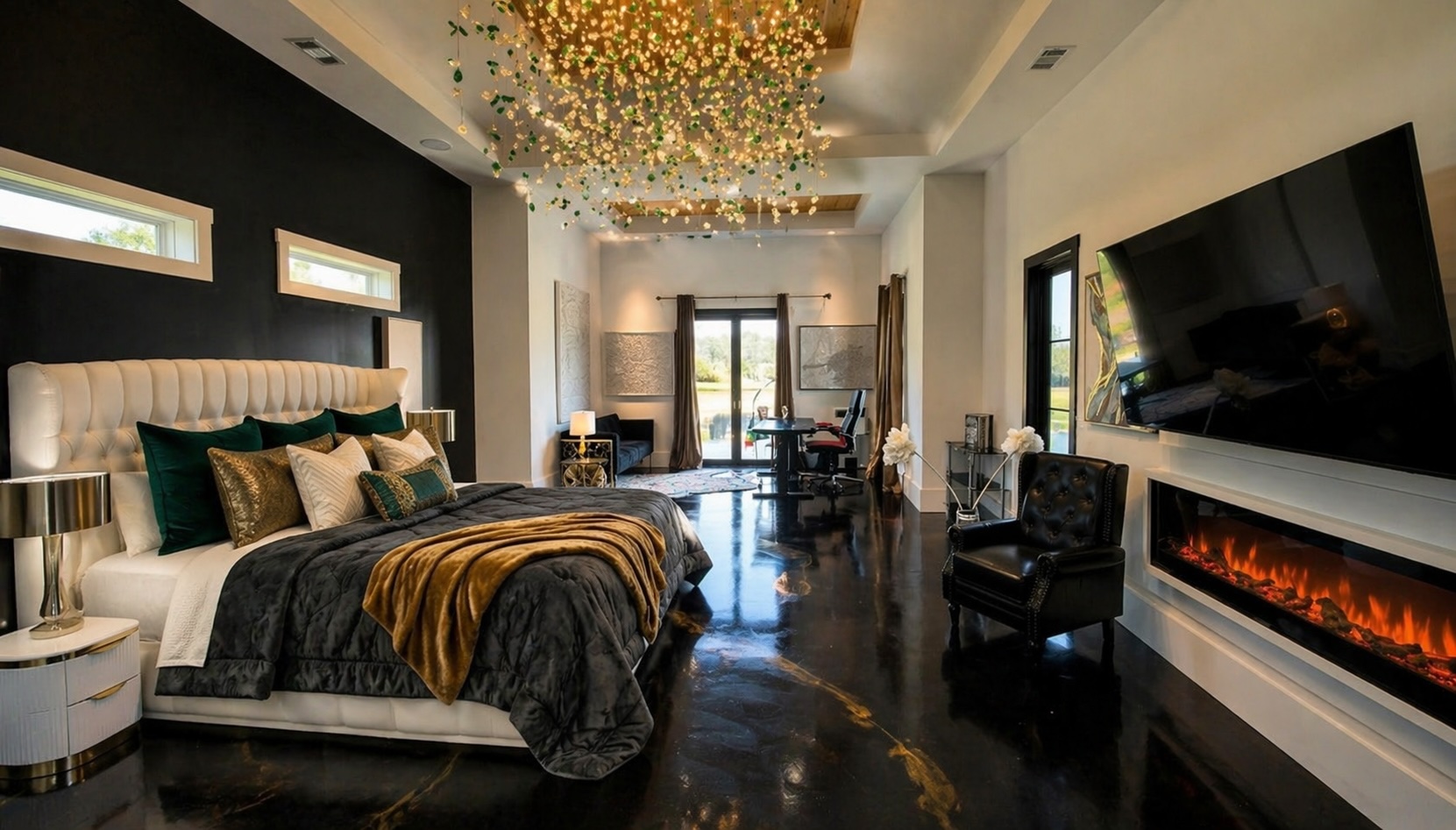 The primary suite, facing the lake
