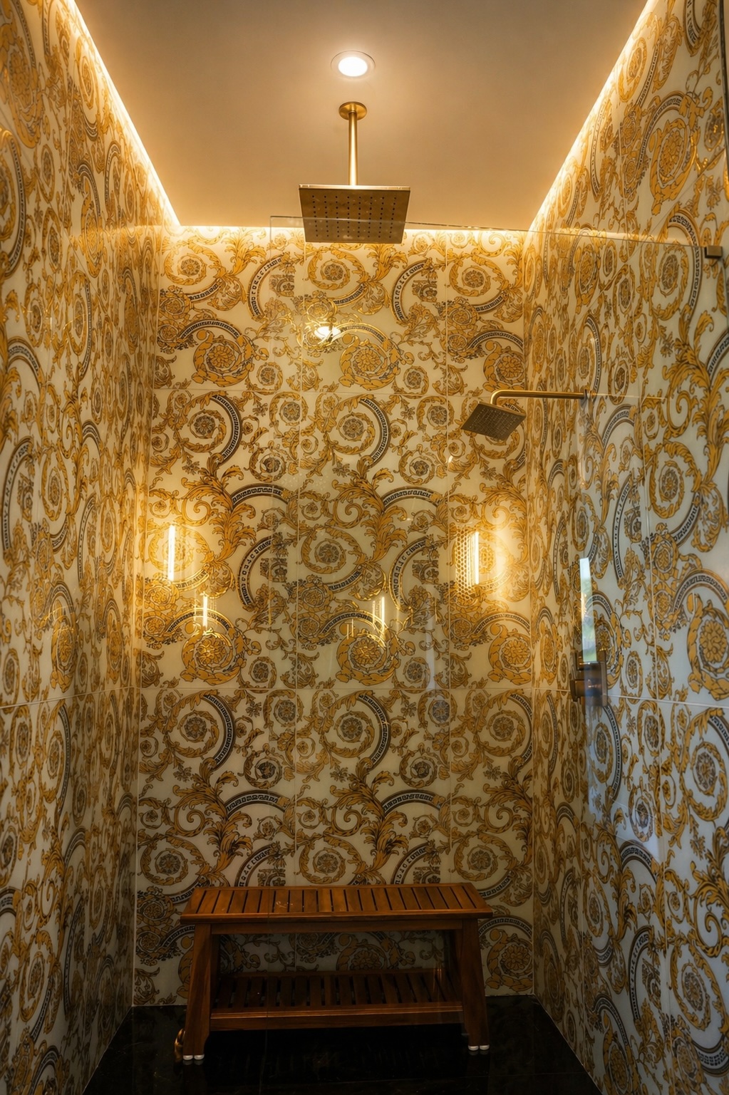 Designer tile, floor to ceiling